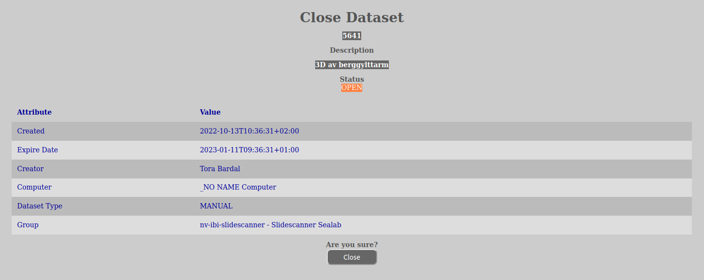 Manage Dataset Close